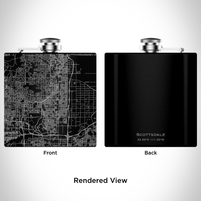 Rendered View of Scottsdale Arizona Map Engraving on 6oz Stainless Steel Flask in Black