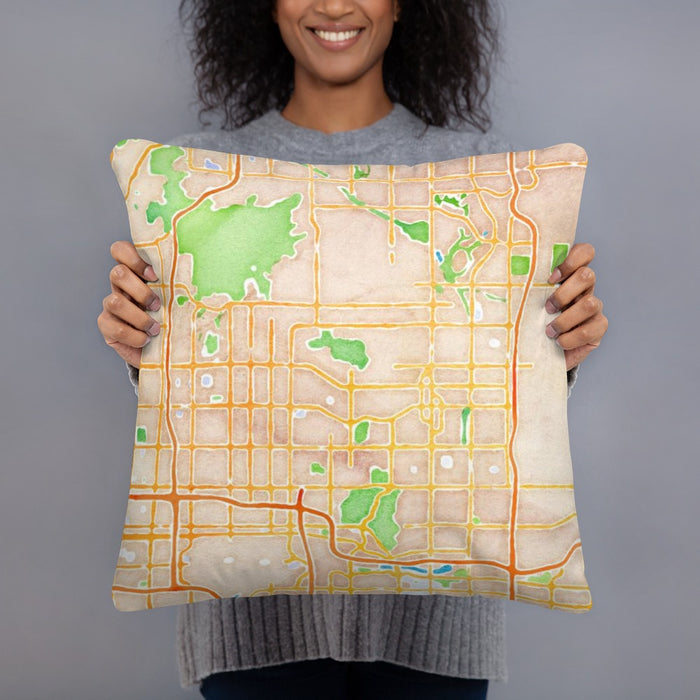 Person holding 18x18 Custom Scottsdale Arizona Map Throw Pillow in Watercolor