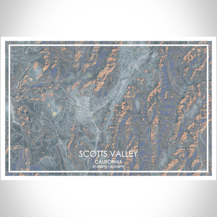 Scotts Valley California Map Print Landscape Orientation in Afternoon Style With Shaded Background
