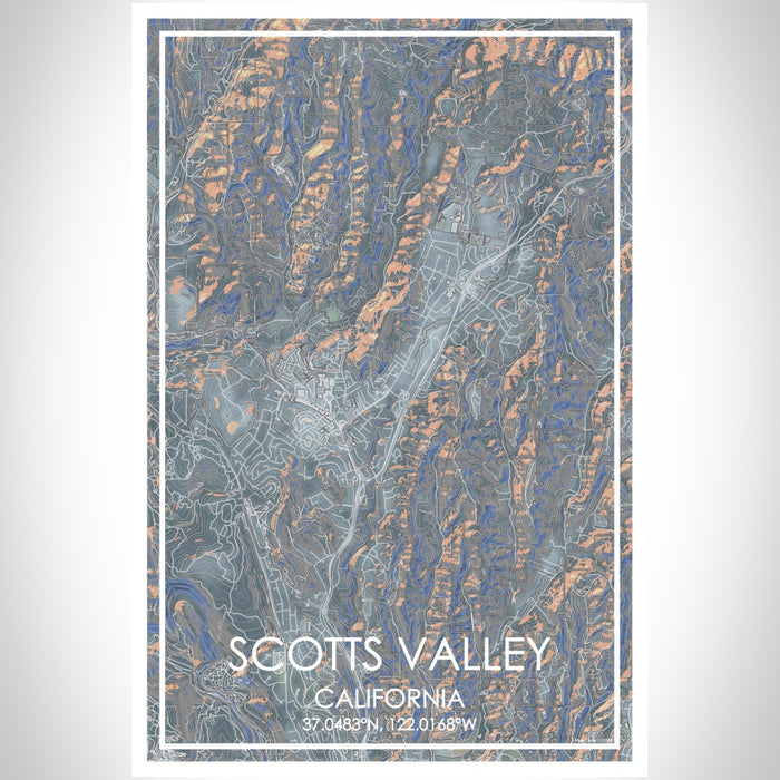 Scotts Valley California Map Print Portrait Orientation in Afternoon Style With Shaded Background