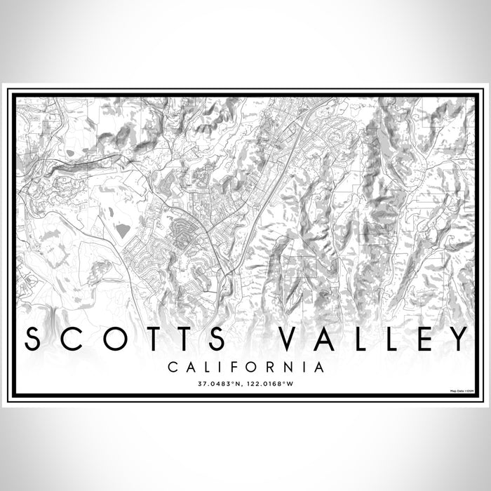 Scotts Valley California Map Print Landscape Orientation in Classic Style With Shaded Background