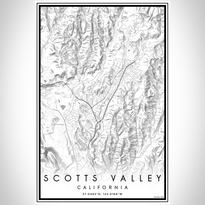Scotts Valley California Map Print Portrait Orientation in Classic Style With Shaded Background