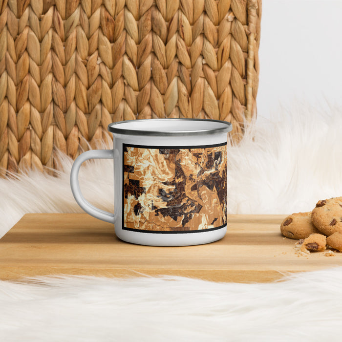 Left View Custom Scotts Valley California Map Enamel Mug in Ember on Table Top