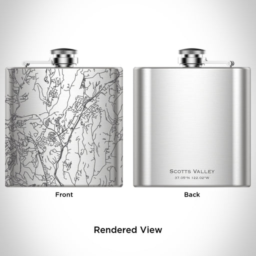 Rendered View of Scotts Valley California Map Engraving on 6oz Stainless Steel Flask