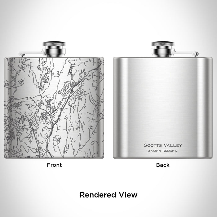 Rendered View of Scotts Valley California Map Engraving on 6oz Stainless Steel Flask