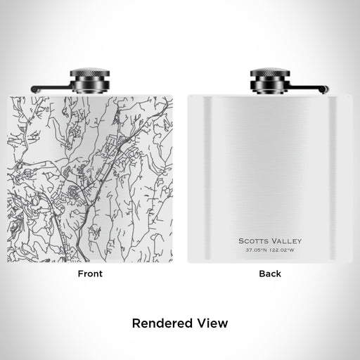 Rendered View of Scotts Valley California Map Engraving on 6oz Stainless Steel Flask in White