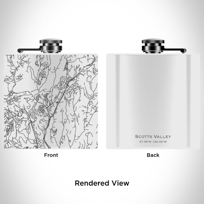 Rendered View of Scotts Valley California Map Engraving on 6oz Stainless Steel Flask in White