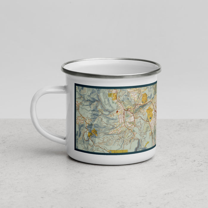 Left View Custom Scotts Valley California Map Enamel Mug in Woodblock