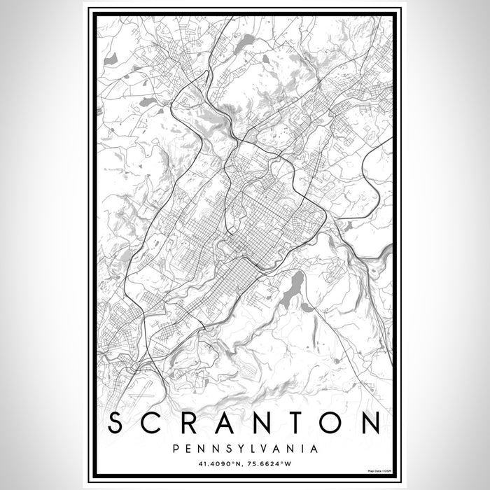 Scranton Pennsylvania Map Print Portrait Orientation in Classic Style With Shaded Background