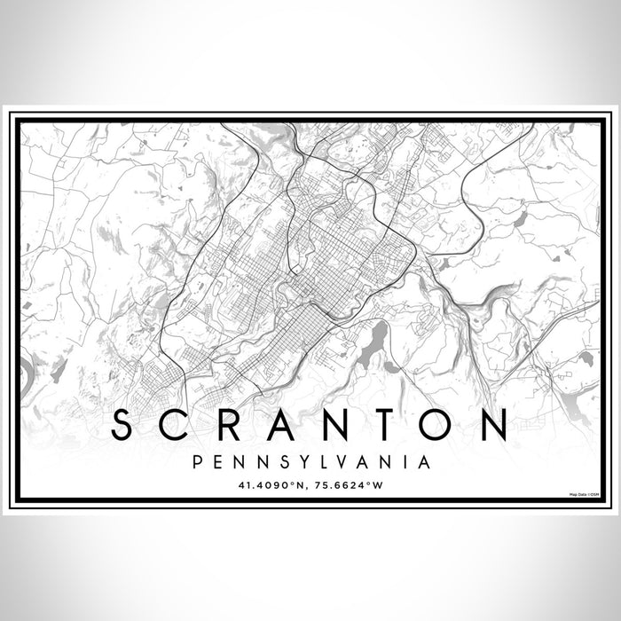Scranton Pennsylvania Map Print Landscape Orientation in Classic Style With Shaded Background