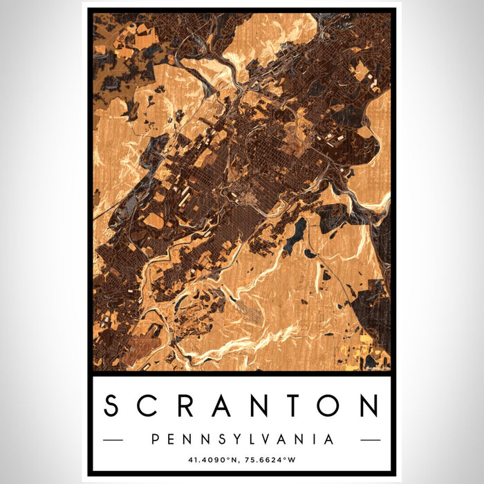 Scranton Pennsylvania Map Print Portrait Orientation in Ember Style With Shaded Background
