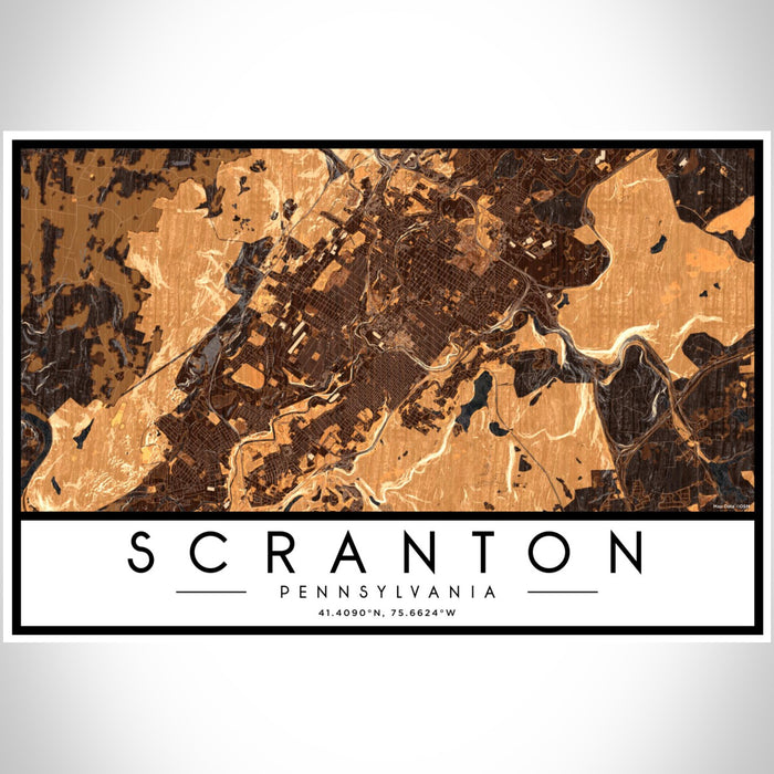 Scranton Pennsylvania Map Print Landscape Orientation in Ember Style With Shaded Background