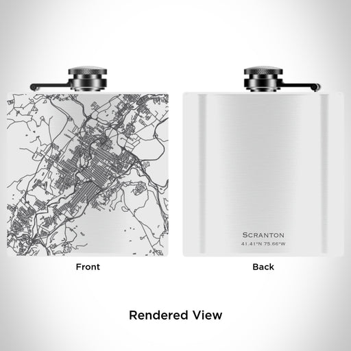 Rendered View of Scranton Pennsylvania Map Engraving on 6oz Stainless Steel Flask in White