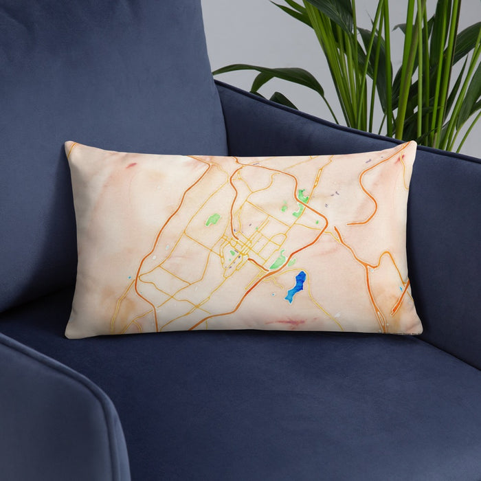 Custom Scranton Pennsylvania Map Throw Pillow in Watercolor on Blue Colored Chair