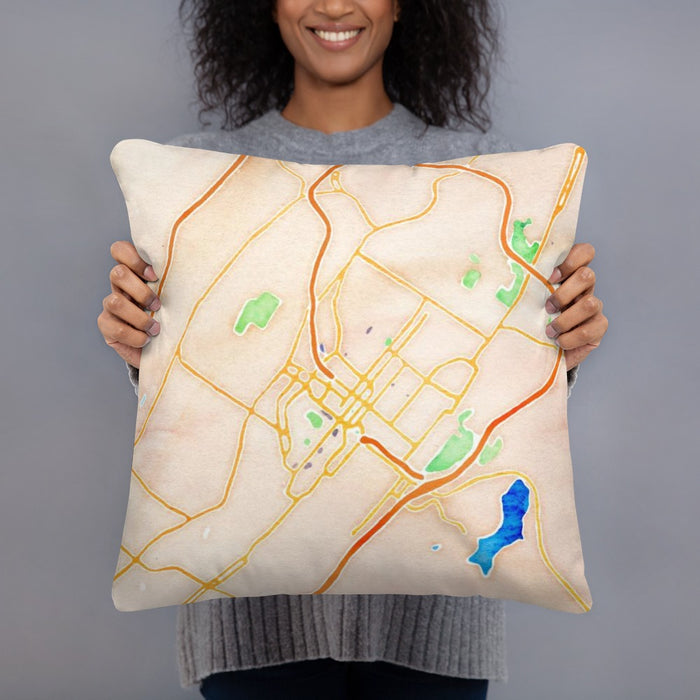 Person holding 18x18 Custom Scranton Pennsylvania Map Throw Pillow in Watercolor