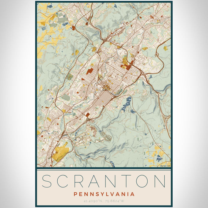 Scranton Pennsylvania Map Print Portrait Orientation in Woodblock Style With Shaded Background