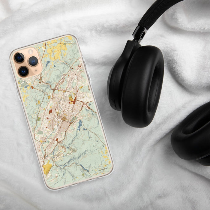 Custom Scranton Pennsylvania Map Phone Case in Woodblock on Table with Black Headphones