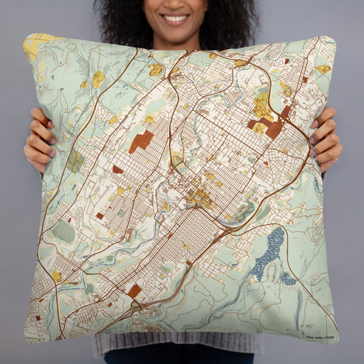 Person holding 22x22 Custom Scranton Pennsylvania Map Throw Pillow in Woodblock