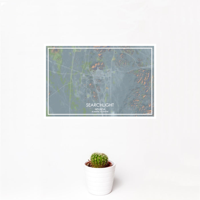 12x18 Searchlight Nevada Map Print Landscape Orientation in Afternoon Style With Small Cactus Plant in White Planter
