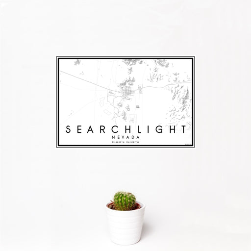 12x18 Searchlight Nevada Map Print Landscape Orientation in Classic Style With Small Cactus Plant in White Planter