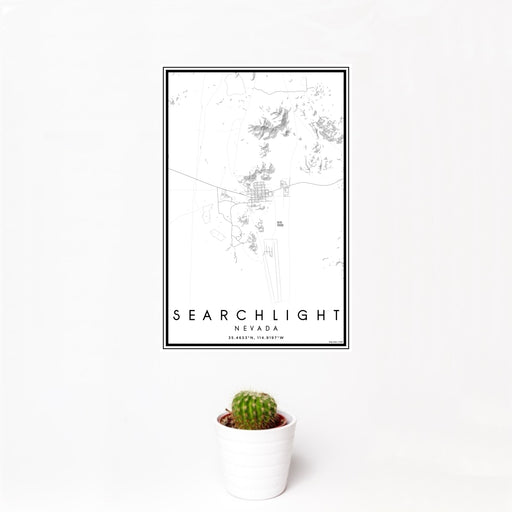 12x18 Searchlight Nevada Map Print Portrait Orientation in Classic Style With Small Cactus Plant in White Planter