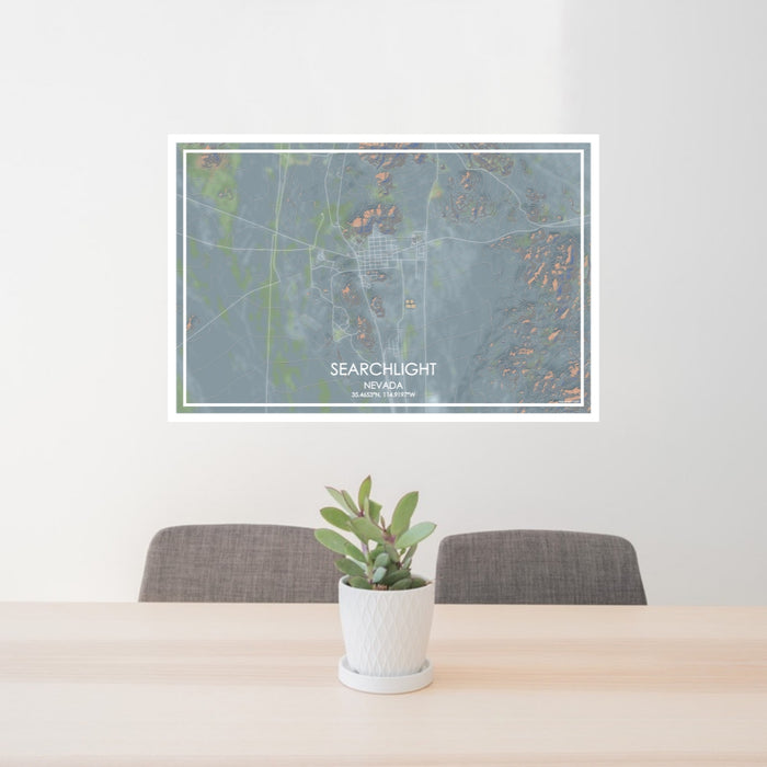24x36 Searchlight Nevada Map Print Lanscape Orientation in Afternoon Style Behind 2 Chairs Table and Potted Plant