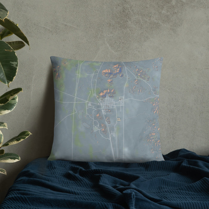 Custom Searchlight Nevada Map Throw Pillow in Afternoon on Bedding Against Wall