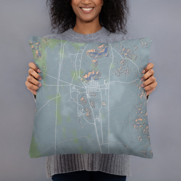 Person holding 18x18 Custom Searchlight Nevada Map Throw Pillow in Afternoon