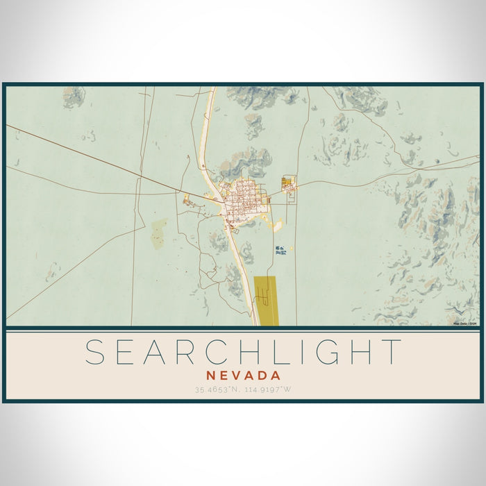 Searchlight Nevada Map Print Landscape Orientation in Woodblock Style With Shaded Background