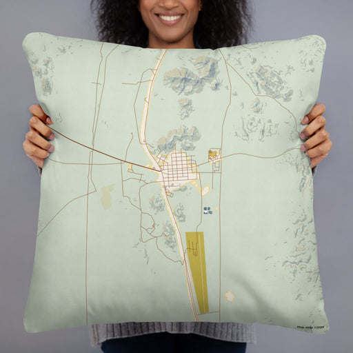 Person holding 22x22 Custom Searchlight Nevada Map Throw Pillow in Woodblock