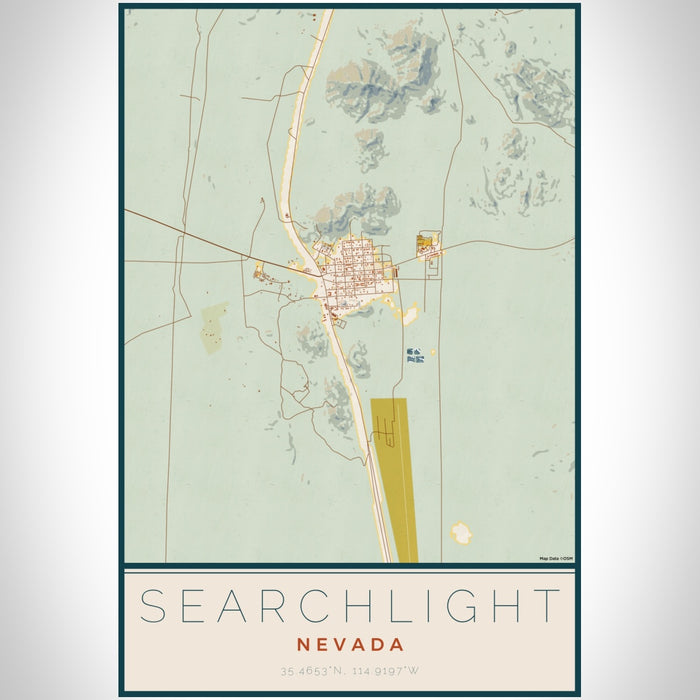 Searchlight Nevada Map Print Portrait Orientation in Woodblock Style With Shaded Background