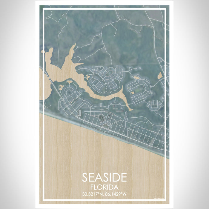 Seaside Florida Map Print Portrait Orientation in Afternoon Style With Shaded Background