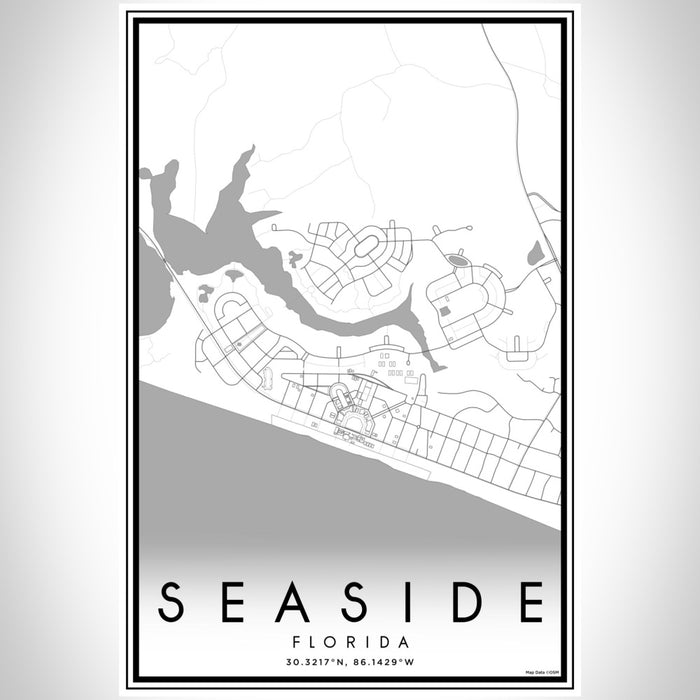 Seaside Florida Map Print Portrait Orientation in Classic Style With Shaded Background