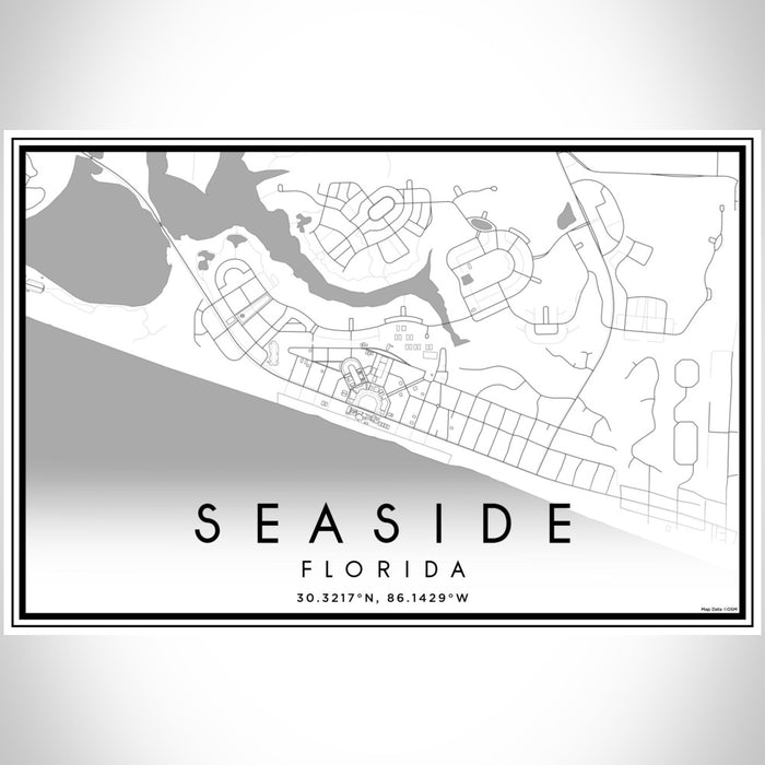 Seaside Florida Map Print Landscape Orientation in Classic Style With Shaded Background