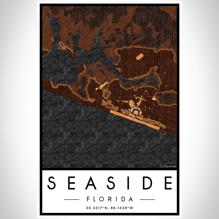 Seaside Florida Map Print Portrait Orientation in Ember Style With Shaded Background
