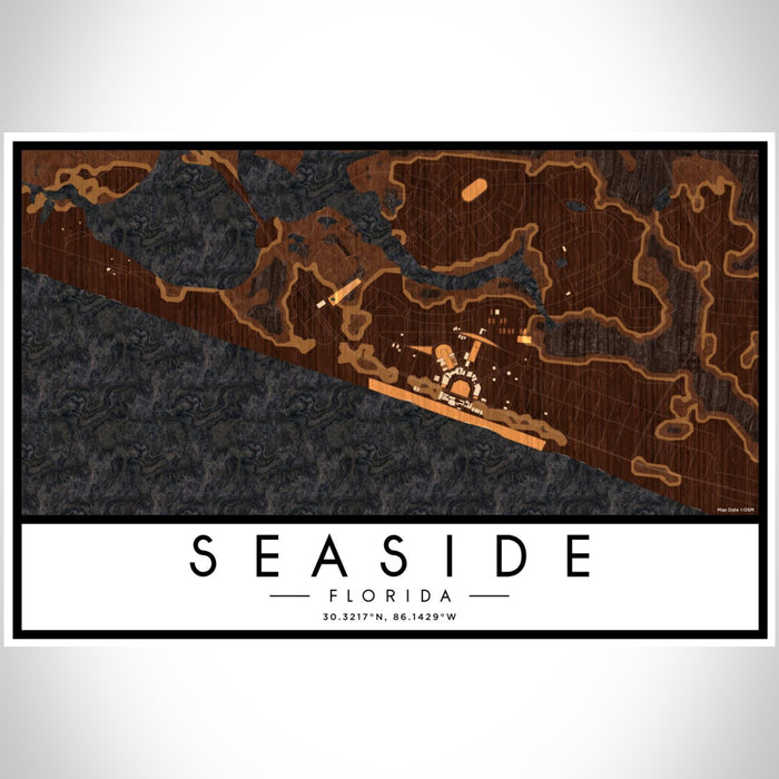 Seaside Florida Map Print Landscape Orientation in Ember Style With Shaded Background