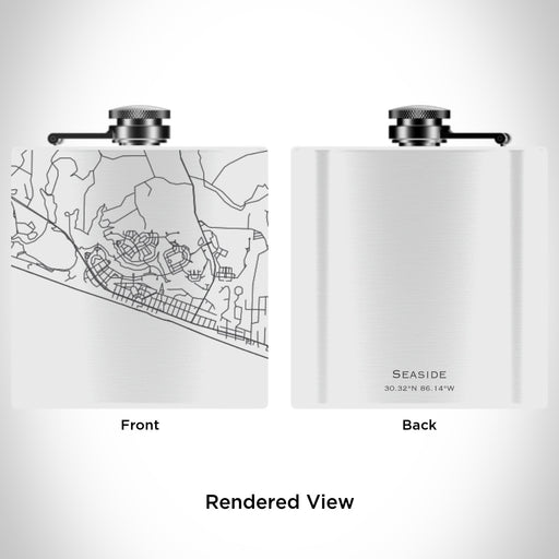 Rendered View of Seaside Florida Map Engraving on 6oz Stainless Steel Flask in White