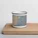 Front View Custom Seaside Oregon Map Enamel Mug in Afternoon on Cutting Board