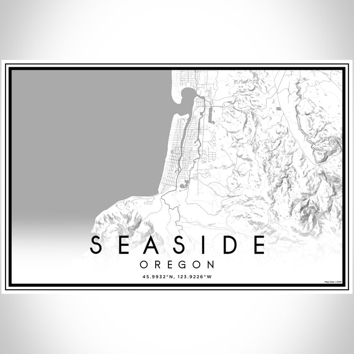 Seaside Oregon Map Print Landscape Orientation in Classic Style With Shaded Background