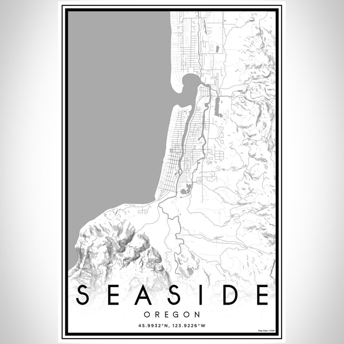 Seaside Oregon Map Print Portrait Orientation in Classic Style With Shaded Background
