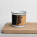 Front View Custom Seaside Oregon Map Enamel Mug in Ember on Cutting Board