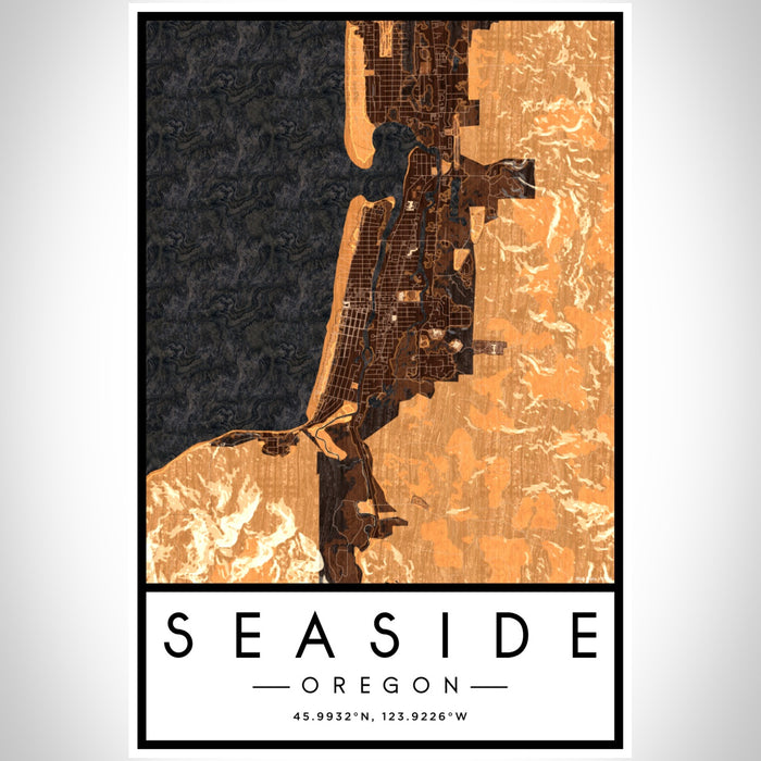 Seaside Oregon Map Print Portrait Orientation in Ember Style With Shaded Background