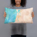 Person holding 20x12 Custom Seaside Oregon Map Throw Pillow in Watercolor