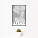 12x18 Seattle Washington Map Print Portrait Orientation in Classic Style With Small Cactus Plant in White Planter
