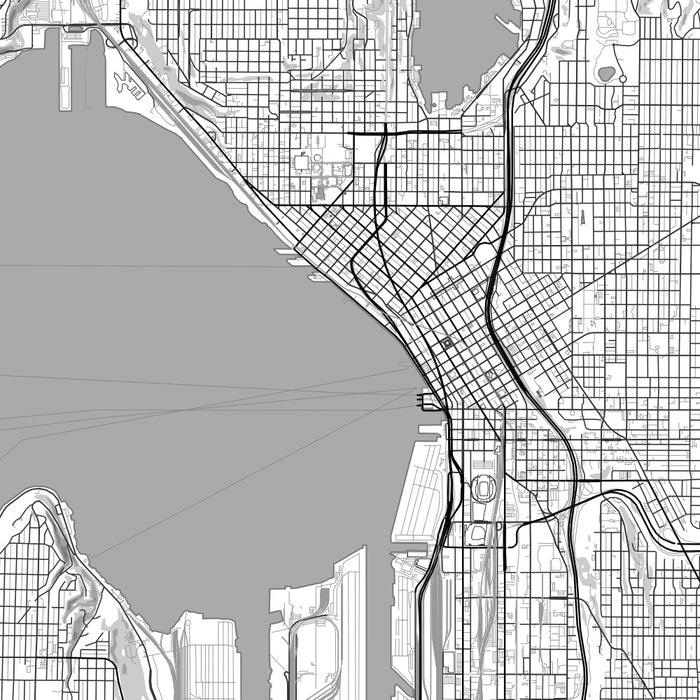 Seattle Washington Map Print in Classic Style Zoomed In Close Up Showing Details
