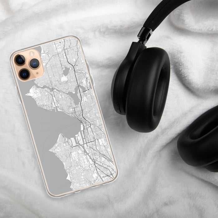 Custom Seattle Washington Map Phone Case in Classic on Table with Black Headphones