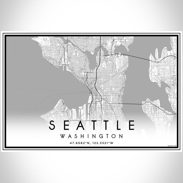 Seattle Washington Map Print Landscape Orientation in Classic Style With Shaded Background