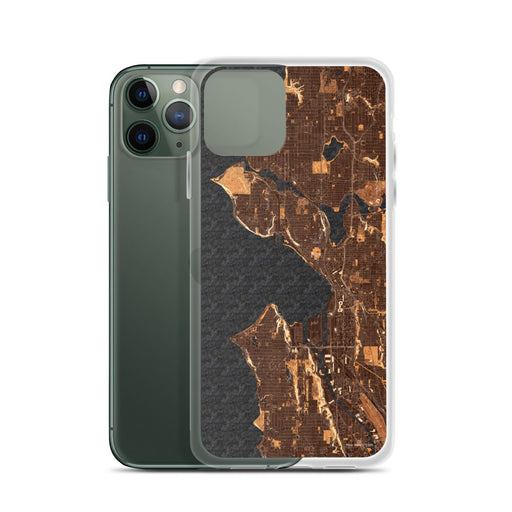 Custom Seattle Washington Map Phone Case in Ember on Table with Laptop and Plant