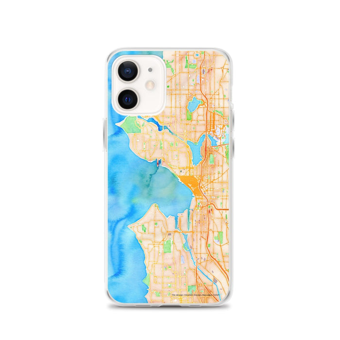 Custom Seattle Washington Map iPhone 12 Phone Case in Watercolor