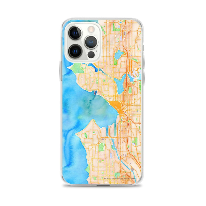 Custom Seattle Washington Map iPhone 12 Pro Max Phone Case in Watercolor